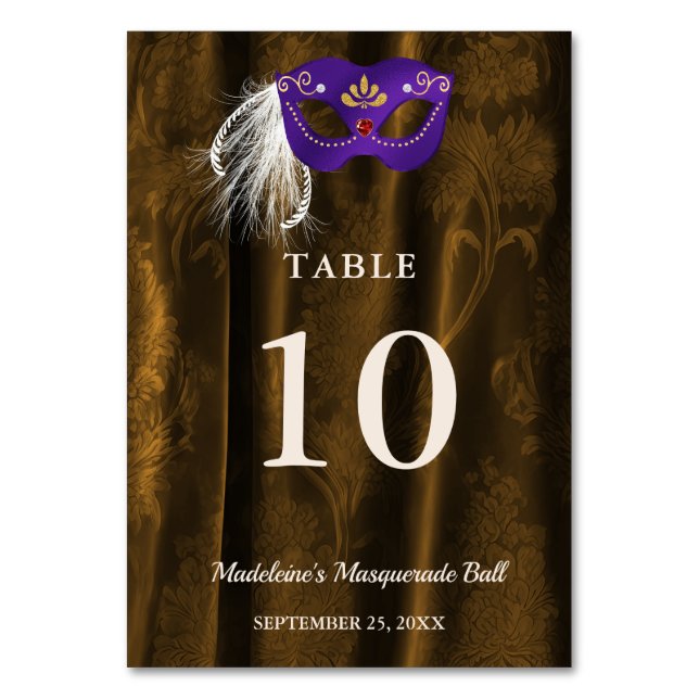 Numeração De Mesa Máscara Real Roxa Dourada Damask Dupla Face (Frente)