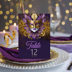 Numeração De Mesa Mascarada Mask Motif Purple Dourado ID1031