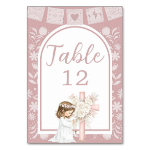 Numeração De Mesa Menina Rosa Ajoelhada Primera Comunion