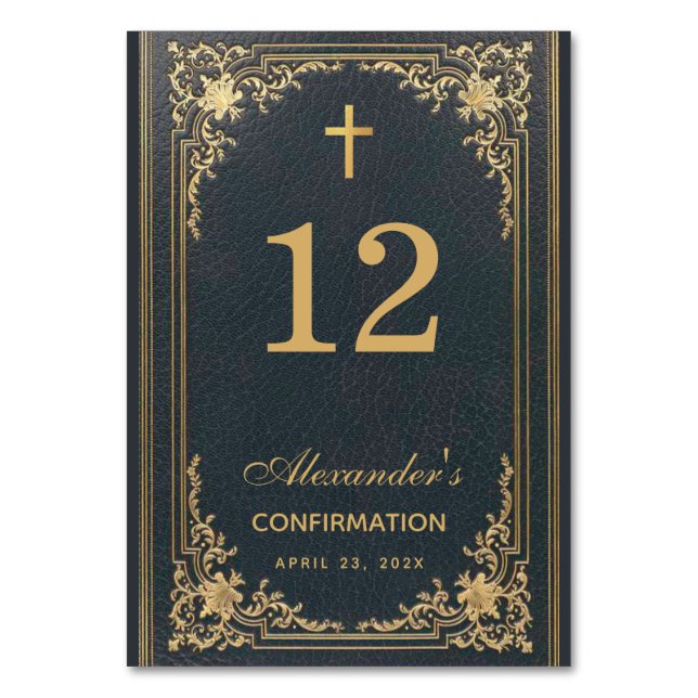 Numeração De Mesa Menino Confirmação Azul Dourado Cruz Elegante Vint (Verso)