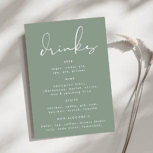 Numeração De Mesa Menu de Bebida de Casamento Branco Verde do Sábio 