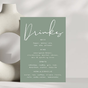 Numeração De Mesa Menu de Bebida de Casamento Branco Verde do Sábio 