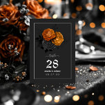 Numeração De Mesa Menu de Casamento Floral do Dia das Bruxas Negro e<br><div class="desc">Cartões de números de tabela com tema gótico floral,  em acentos de laranja e preto,  com um menu no verso.</div>