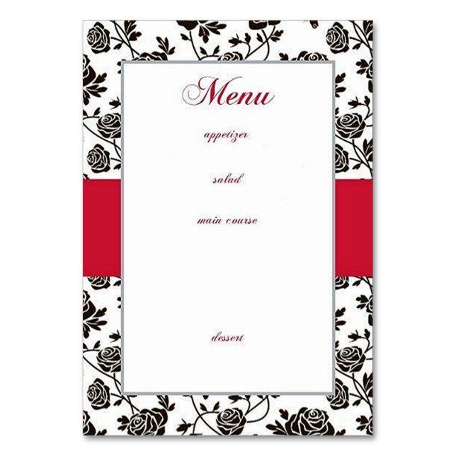 Numeração De Mesa Menu Elegante Rosa Negra (Frente)