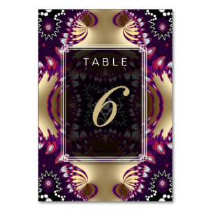 Numeração De Mesa Menu tribal roxo Dourado do casamento+Cartão do
