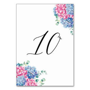 Numeração De Mesa Mesa 10 de Aquarela Rosa e Azul Hortênsias