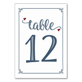 Numeração De Mesa "Mesa 12" Azul empoeirado e Vermelho escuro