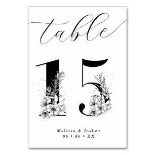 Numeração De Mesa Mesa 15 Floral Elegante Preto e Branco