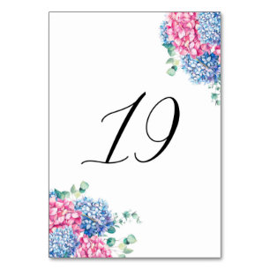 Numeração De Mesa Mesa 19 com Hortênsias Rosa e Azul em Aquarela