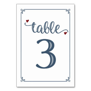 Numeração De Mesa "Mesa 3" azul empoeirado & obscuridade - vermelho