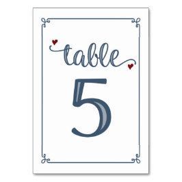 Numeração De Mesa "Mesa 5" Azul empoeirado e Vermelho escuro