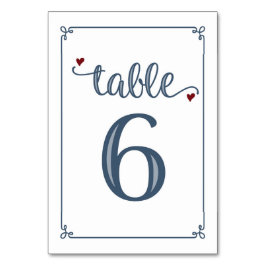 Numeração De Mesa "Mesa 6" Azul empoeirado e Vermelho escuro
