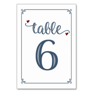 Numeração De Mesa "Mesa 6" azul empoeirado & obscuridade - vermelho