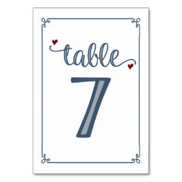Numeração De Mesa "Mesa 7" Azul empoeirado e Vermelho escuro