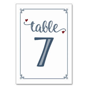 Numeração De Mesa "Mesa 7" azul empoeirado & obscuridade - vermelho