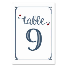 Numeração De Mesa "Mesa 9" Azul empoeirado e Vermelho escuro