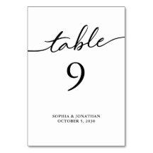 Mesa 9 Casamento Personalizado da Caligrafia Negra