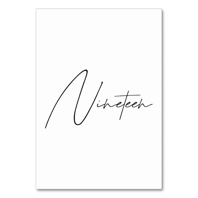 Numeração De Mesa Mesa Calligráfica Elegante Número da tabela 19 (Frente)