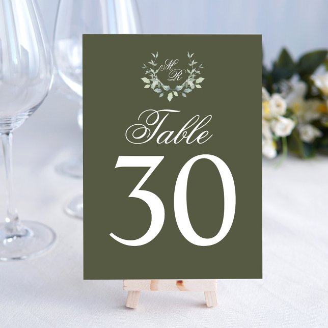 Numeração De Mesa Mesa Casada Verde Oleícola Número Monograma Motif (Olive green wedding table number sign.)