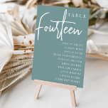 Numeração De Mesa Mesa com script à mão: 14/1   Nomes de convidado<br><div class="desc">Cartões simples e chic de mesa, em cor poeirenta e branco, fazem uma declaração elegante no seu casamento ou evento. Design apresenta "mesa [number]" em uma combinação de olhares de serif clássica e de caracteres de script manuscritos, com nomes individuais de convidados por baixo. Design repete-se de ambos os lados....</div>