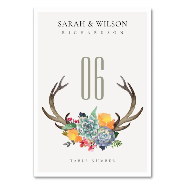 NUMERAÇÃO DE MESA MESA DE ALUREZA FLORAL SUCCULENTA ANTLER BOHEMIAN (Frente)