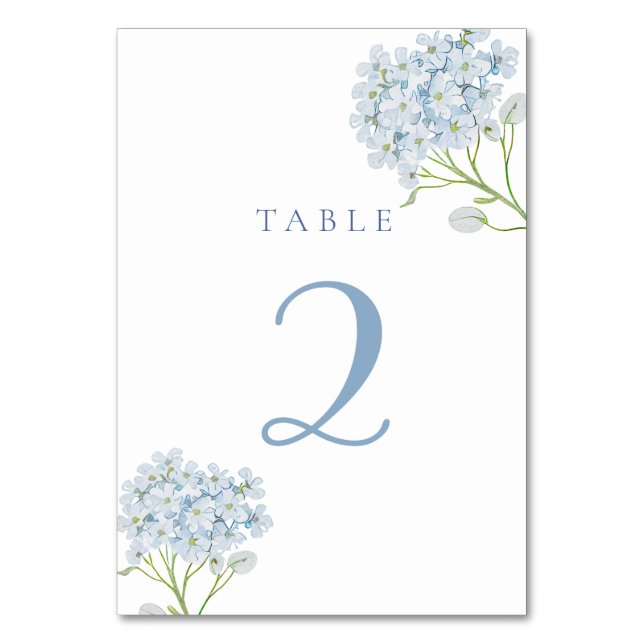Numeração De Mesa mesa de aquarela de hortênsia azul 2 (Frente)