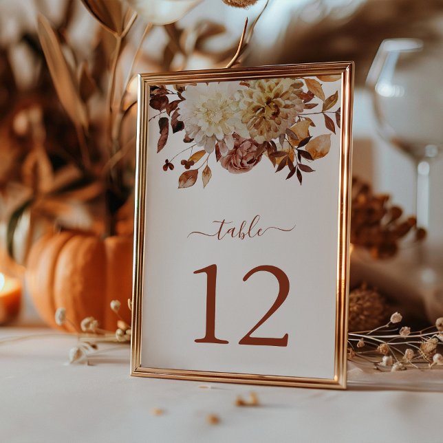 Numeração De Mesa Mesa de Casamento Botânico de Aquarela de Outono e (Terracotta Fall Watercolor Botanical Wedding Table Number by Painted Paperie
)