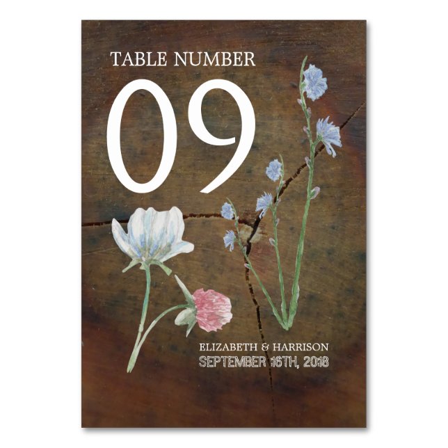 Numeração De Mesa Mesa De Casamento De Madeira De Oak De Flor Selvag (Frente)