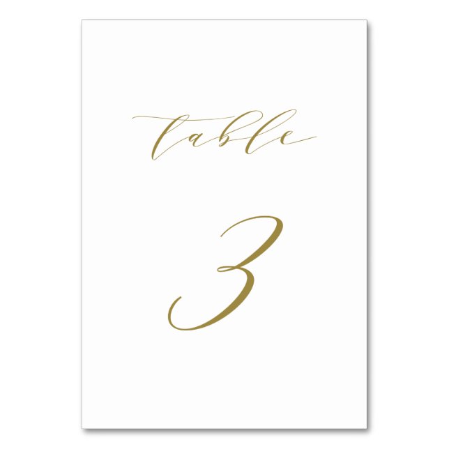 Numeração De Mesa Mesa de Casamento de Script Minimalista Dourada 3 (Frente)