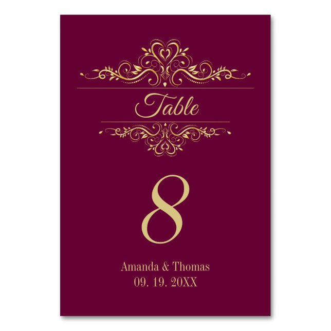 Numeração De Mesa Mesa de casamento elegante do Burgundy (Frente)