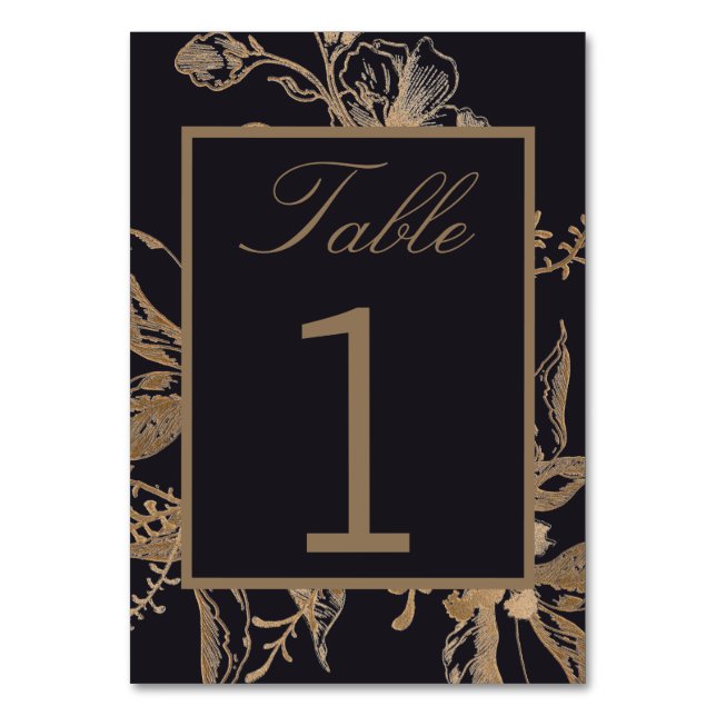 Numeração De Mesa Mesa De Casamento Floral Chic Dourado e Black Faux (Frente)