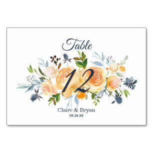 Numeração De Mesa Mesa de Casamento Floral em Aquarela Azul Naval Co