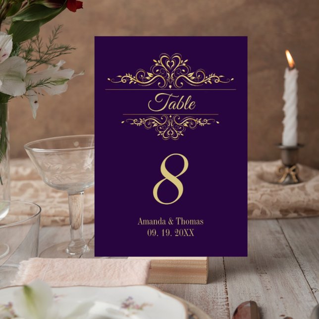 Numeração De Mesa Mesa de casamento roxo e elegante ouro (Criador carregado)