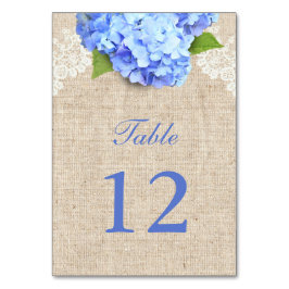 Numeração De Mesa Mesa de Casamento Rustic Blue Hydrangea Lace & Bur