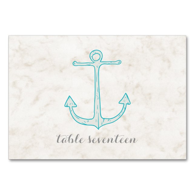 Numeração De Mesa Mesa de Casamento Teal Rustic Anchor (Frente)
