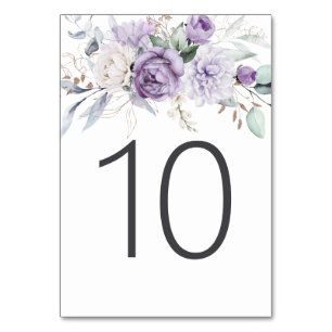 Numeração De Mesa Mesa Dez Casamento Floral Púrpura De Aquarela