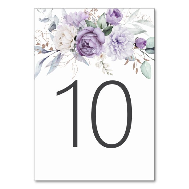 Numeração De Mesa Mesa Dez Casamento Floral Púrpura De Aquarela (Frente)