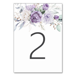 Numeração De Mesa Mesa Dois Casamento Floral Púrpura De Aquarela