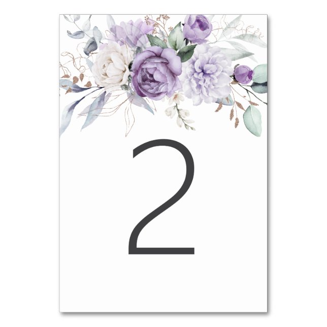 Numeração De Mesa Mesa Dois Casamento Floral Púrpura De Aquarela (Frente)