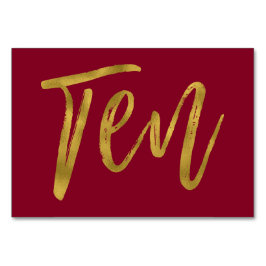 Numeração De Mesa Mesa Elegante Dourada e Borgonha Número Dez.