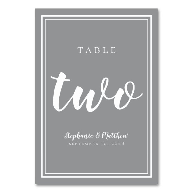 Numeração De Mesa Mesa Número Dois | Casamento Simples Cinza Branco (Frente)