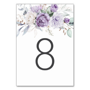Numeração De Mesa Mesa Oito Casamento Floral Púrpura De Aquarela