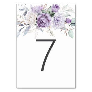 Numeração De Mesa Mesa Sete Casamento Floral Púrpura De Aquarela
