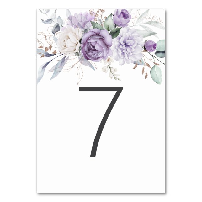 Numeração De Mesa Mesa Sete Casamento Floral Púrpura De Aquarela (Frente)