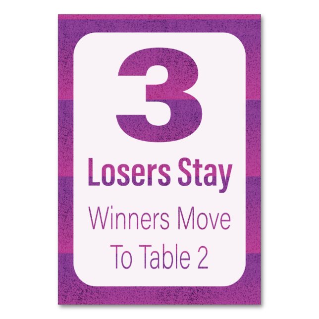 Numeração De Mesa Mesa Três de Stripe Roxo Moderno Bunco (Verso)