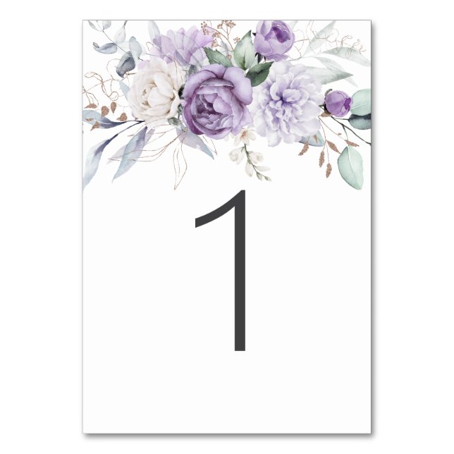 Numeração De Mesa Mesa Um Casamento Floral Púrpura De Aquarela (Frente)