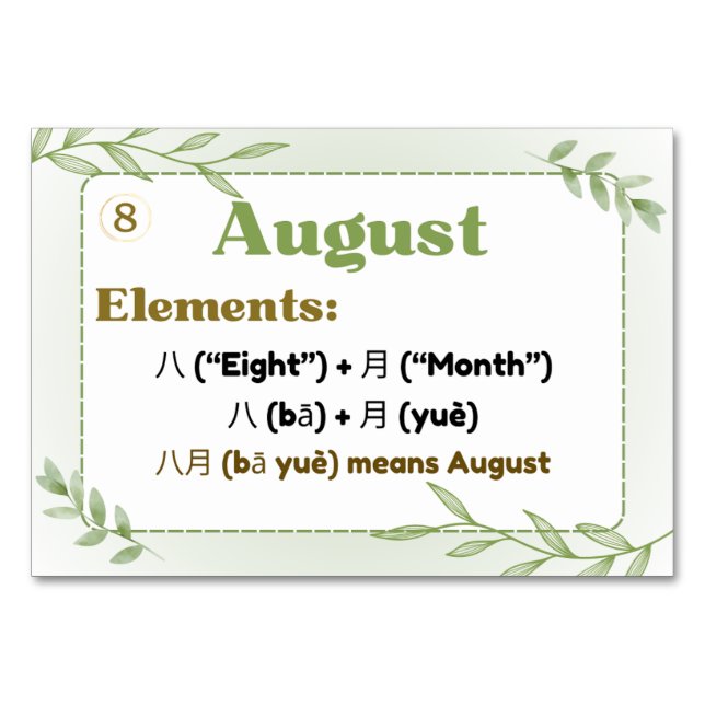 Numeração De Mesa Meses em chinês (cartões Flash) (Frente)