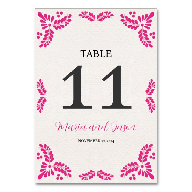 Numeração De Mesa Mexican Talavera Pink Floral Minimalist Wedding (Frente)