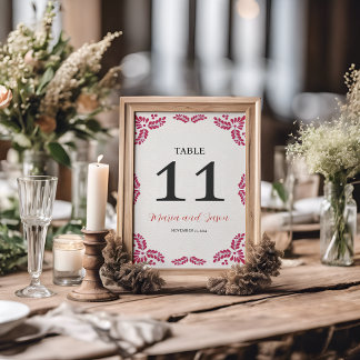 Numeração De Mesa Mexican Talavera Red Floral Minimalist Wedding