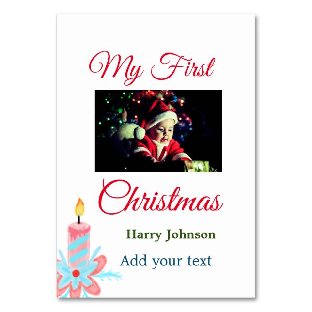 Numeração De Mesa Minha primeira vela de Natal adiciona o nome da fo (Frente)